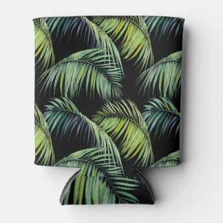 Palm Leaves: Watercolor Black Background. Can Cooler