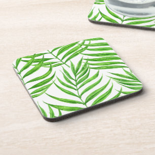Palm leaves watercolor coaster