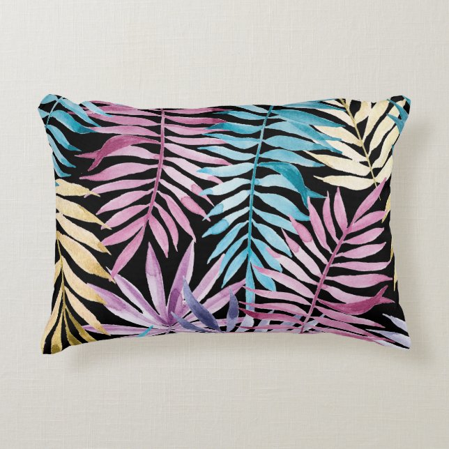 Palm leaves: watercolor dark pattern accent pillow (Front)