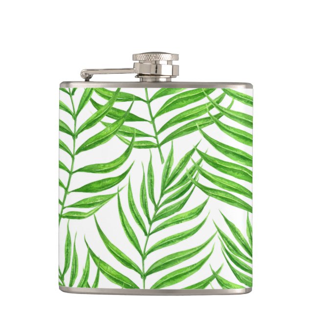 Palm leaves watercolor hip flask (Front)