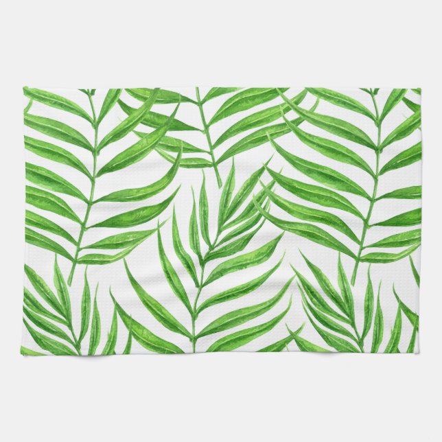 Palm leaves watercolor kitchen towel (Horizontal)