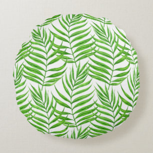Palm leaves watercolor round pillow