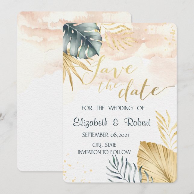 Palm Leaves Watercolor Save The Date (Front/Back)