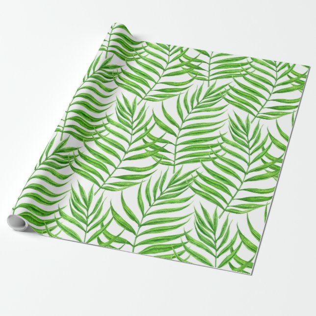 Palm leaves watercolor wrapping paper (Unrolled)