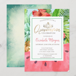 Palm Leaves,Watermelon,Pineapple Quinceañera Invitation