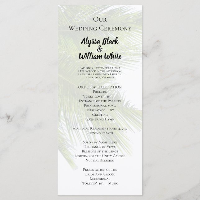 Palm Leaves Wedding Ceremony Tall Program (Front)