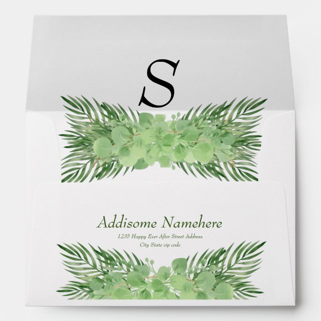 Palm Leaves Wedding Eucalyptus Casual Tropical Envelope (Back (Bottom))
