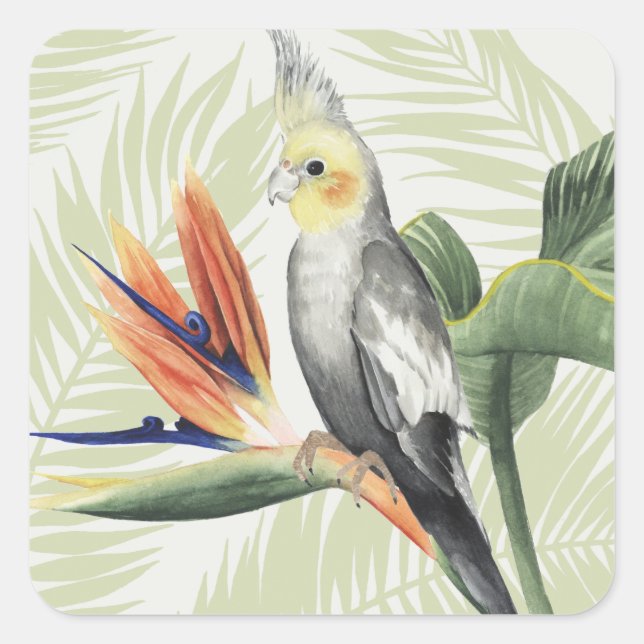 Palm Leaves With Black Bird Square Sticker (Front)