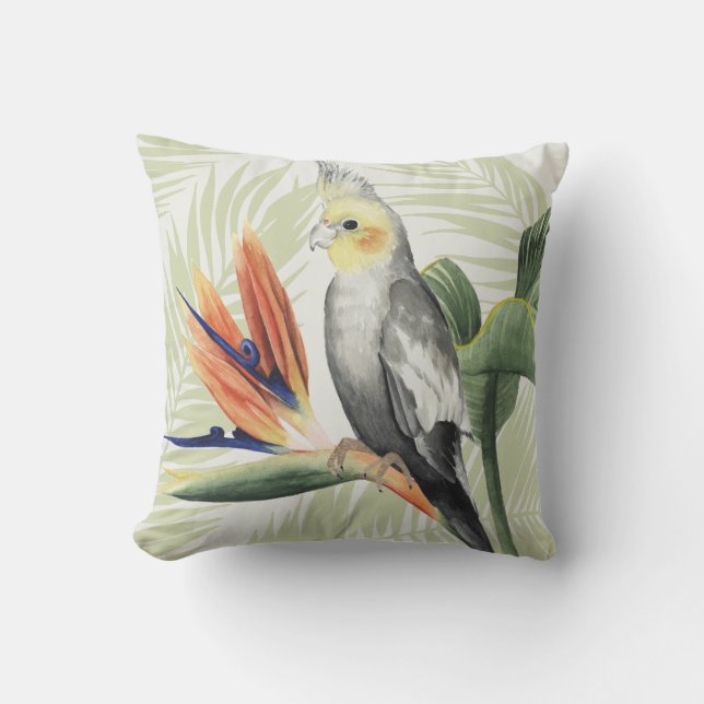 Palm Leaves With Black Bird Throw Pillow (Front)