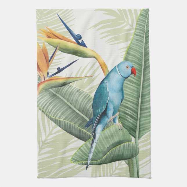 Palm Leaves With Blue Bird Kitchen Towel (Vertical)