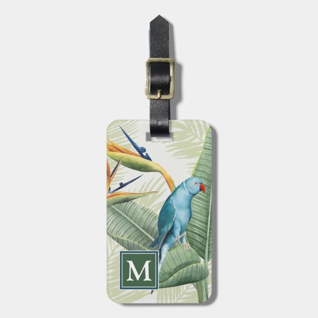 Palm Leaves With Blue Bird Luggage Tag (Front Vertical)