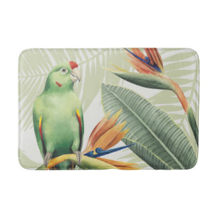 Palm Leaves With Green Bird Bath Mat