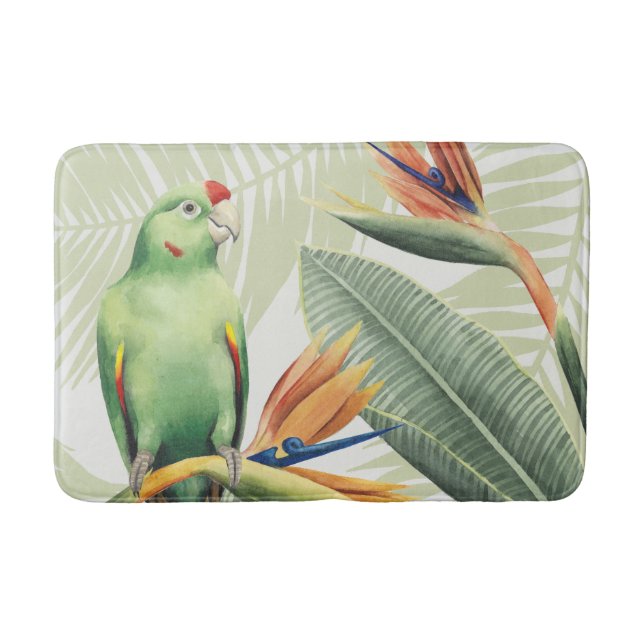 Palm Leaves With Green Bird Bath Mat (Front)