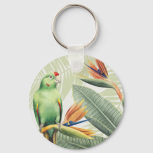 Palm Leaves With Green Bird Keychain