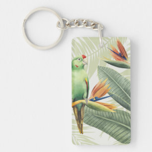 Palm Leaves With Green Bird Keychain
