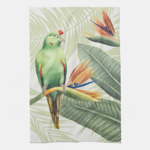 Palm Leaves With Green Bird Kitchen Towel