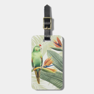 Palm Leaves With Green Bird Luggage Tag
