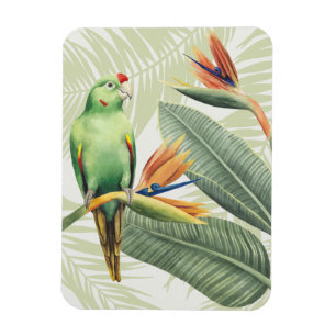 Palm Leaves With Green Bird Magnet