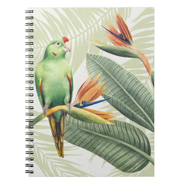 Palm Leaves With Green Bird Notebook (Front)