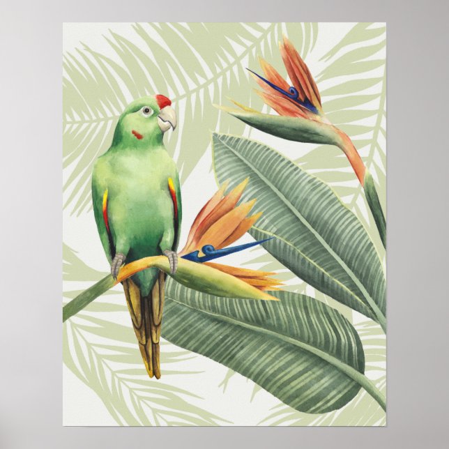 Palm Leaves With Green Bird Poster (Front)