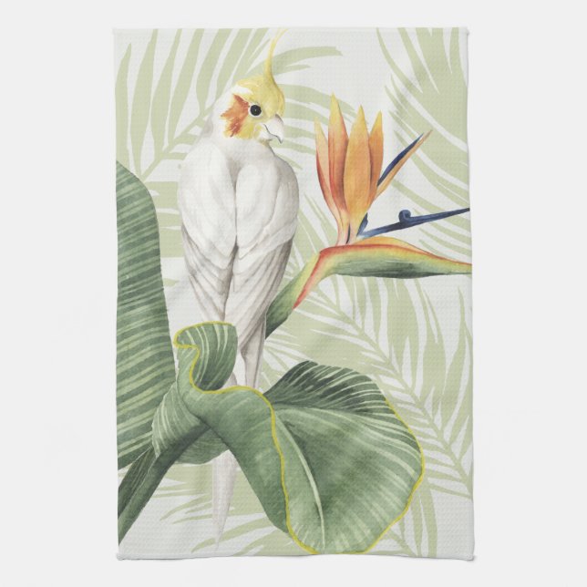 Palm Leaves With White Bird Kitchen Towel (Vertical)