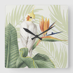 Palm Leaves With White Bird Square Wall Clock