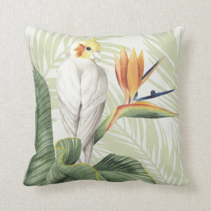 Palm Leaves With White Bird Throw Pillow