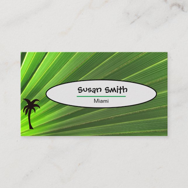 Palm Life | Green Palm Frond with Palm Tree Business Card (Front)