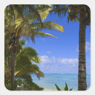 Palm lined beach Cook Islands 2 Square Sticker