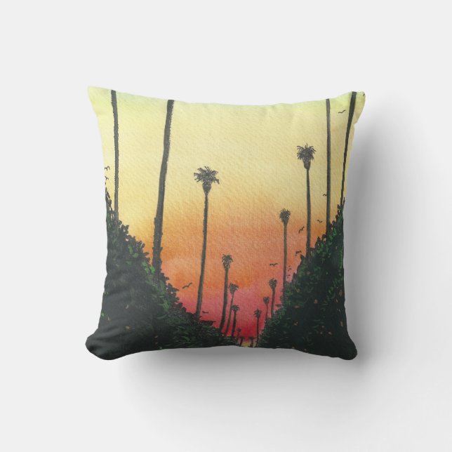 Palm Lined Street at Sundown Throw Pillow (Front)