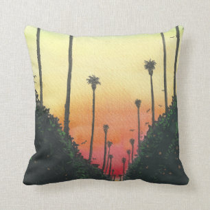 Palm Lined Street at Sundown Throw Pillow