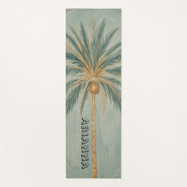 Palm Majesty: Single Palm Tree Design Yoga Mat (Front)