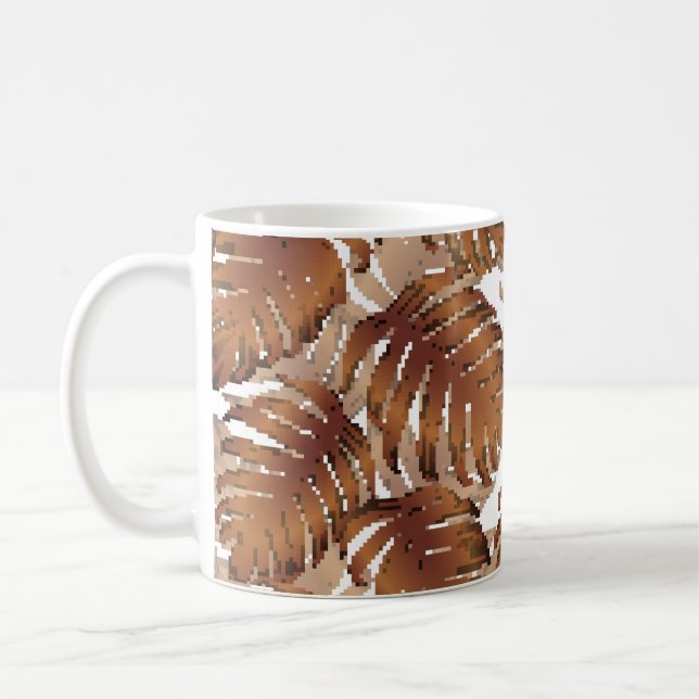 Palm Monstera Seamless Pattern. Orange White Tropi Coffee Mug (Left)