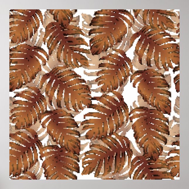 Palm Monstera Seamless Pattern. Orange White Tropi Poster (Front)