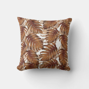 Palm Monstera Seamless Pattern. Orange White Tropi Throw Pillow