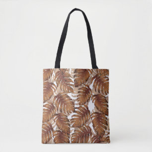 Palm Monstera Seamless Pattern. Orange White Tropi Tote Bag