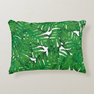 Palm Monstera Seamless Pattern. White Green Tropic Accent Pillow