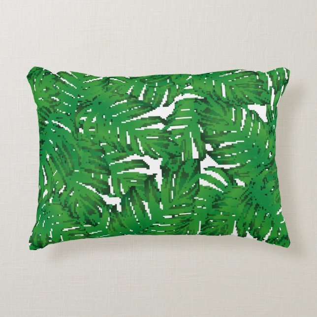 Palm Monstera Seamless Pattern. White Green Tropic Accent Pillow (Front)