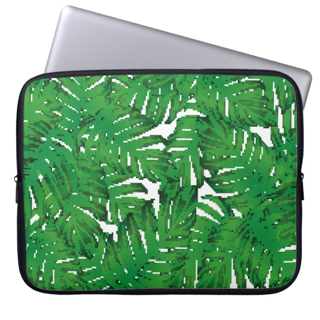Palm Monstera Seamless Pattern. White Green Tropic Laptop Sleeve (Front)