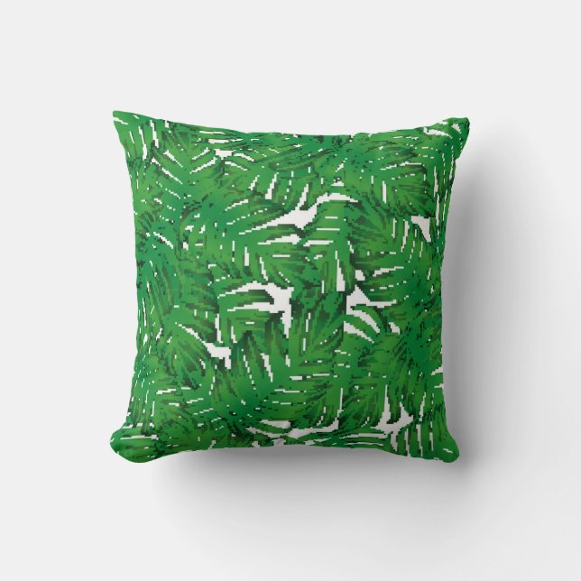 Palm Monstera Seamless Pattern. White Green Tropic Throw Pillow (Front)