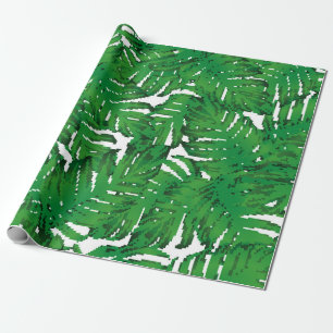 Palm Monstera Seamless Pattern. White Green Tropic Wrapping Paper