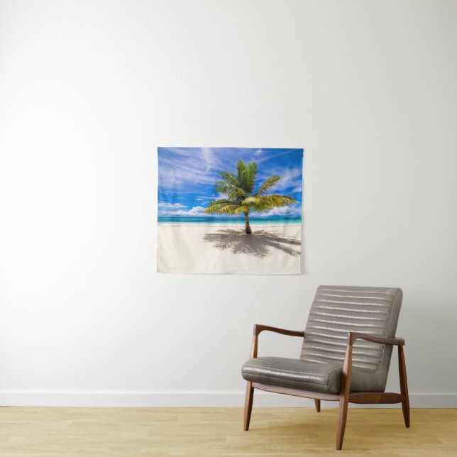 Palm on White Sand Beach Tapestry (In Situ (Horizontal))