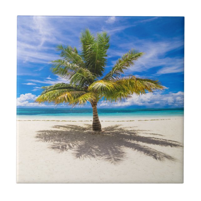 Palm on White Sand Beach Tile (Front)