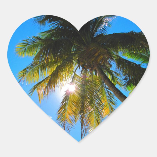 Palm Paradise Blue Sky Sunshine Heart Sticker (Front)