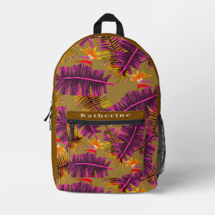 Palm Paradise Brown Olive Printed Backpack