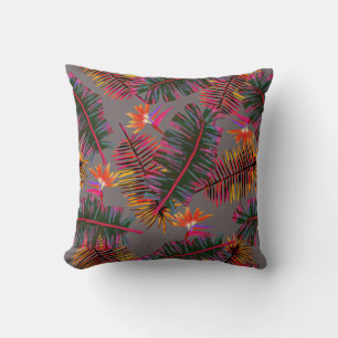 Palm Paradise Grey Throw Pillow