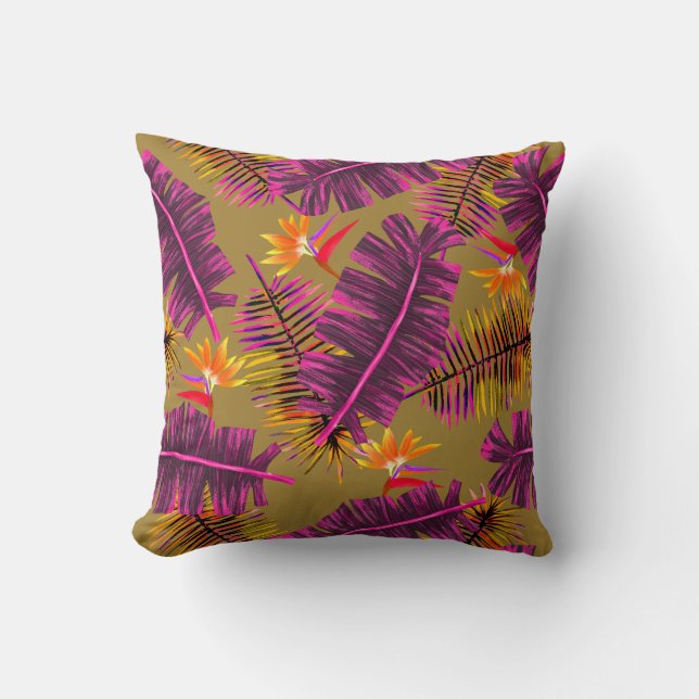 Palm Paradise Yellow Orange Throw Pillow (Front)