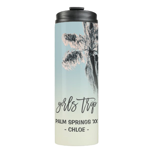 Palm Pink Aqua Girls Trip Personalized Tumbler (Front)