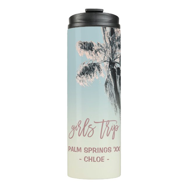 Palm Pink Aqua Girls Trip Personalized Tumbler (Front)