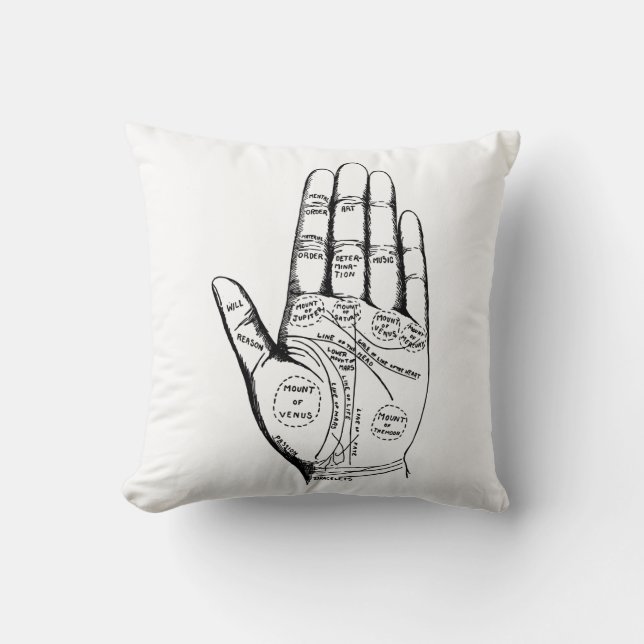 Palm Reading Chart Palmistry fortune teller future Throw Pillow (Front)